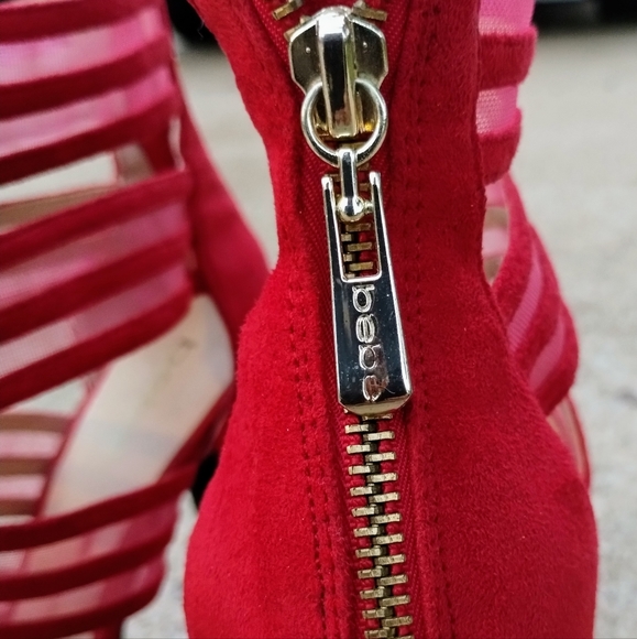 BeBe Open Toe 7" in Cherry Red Stiletto heels - Picture 5 of 7